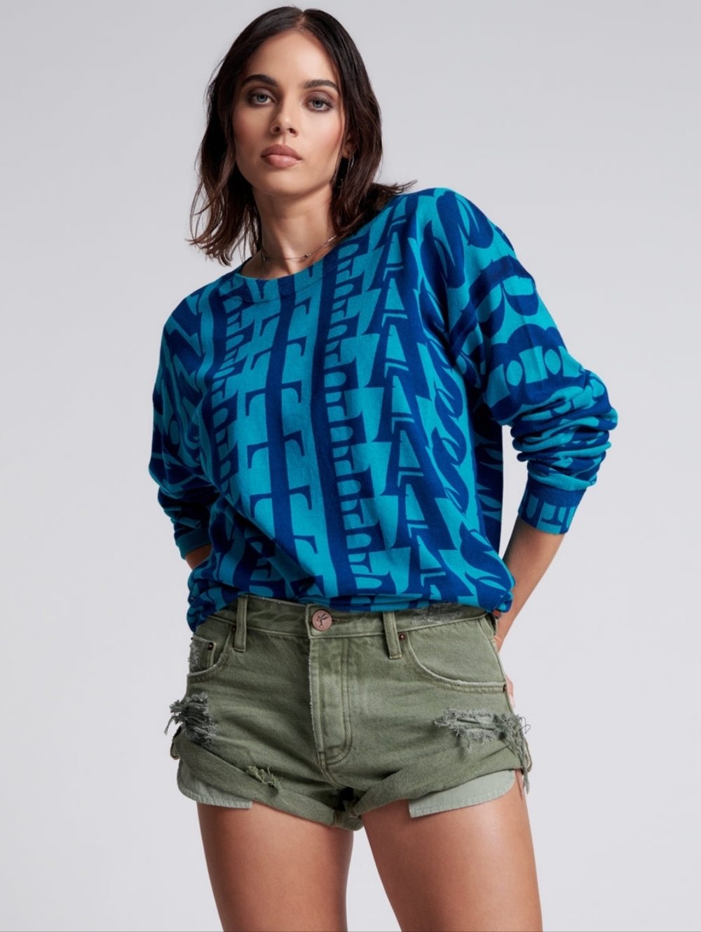 NWT One Teaspoon On Repeat Blue/Teal Sweater